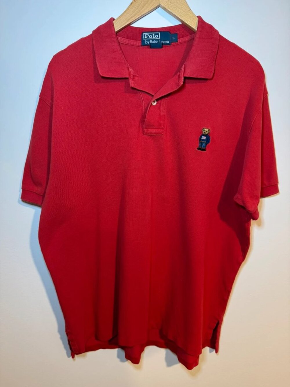 Vintage Rare! Polo Ralph Lauren Polo Bear Shirt RL13 Red Men’s Sz L